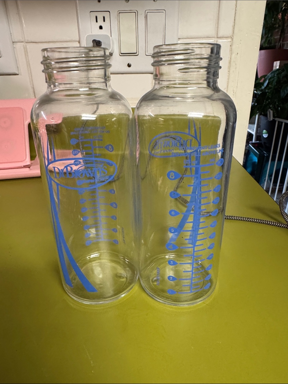 Clear Glass Baby Bottles with Blue Markings - Set of 2